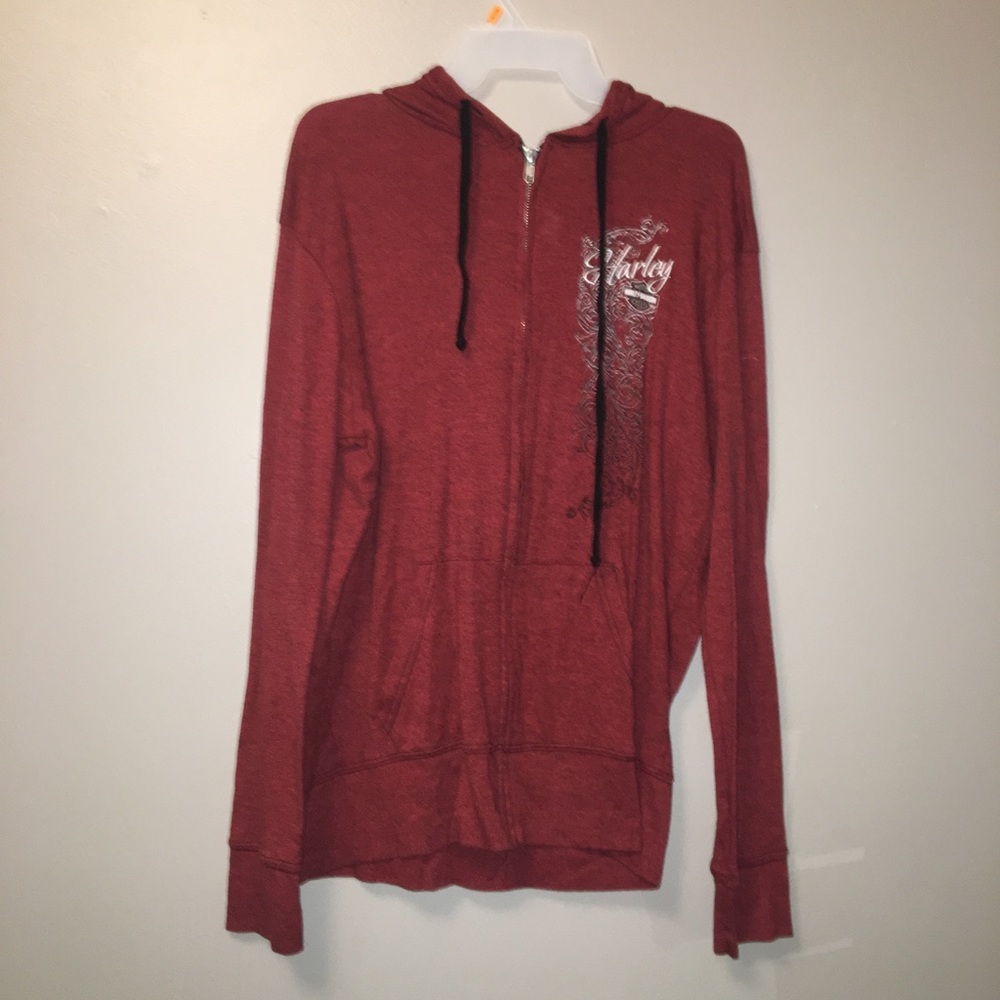 Harley Davidson burgundy zip up hoodie